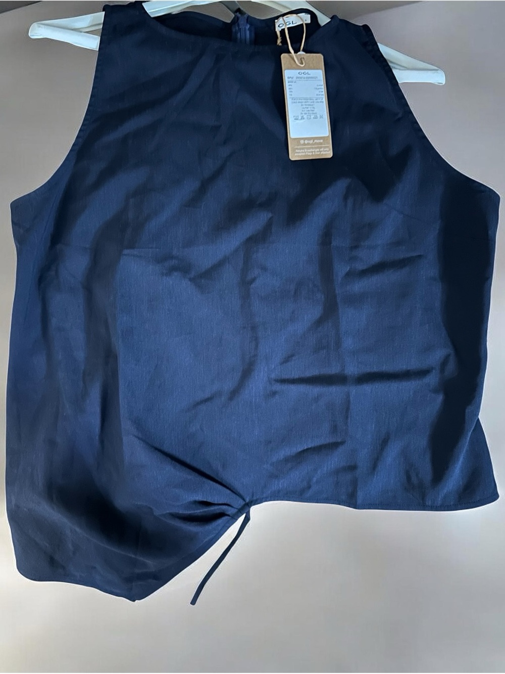 OGL Navy Side-Tie Asymmetric Sleeveless Top - Large - Picture 6 of 7